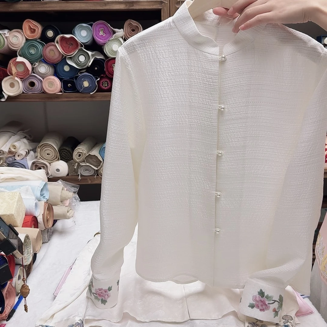 32号 老正绢刺绣衬衫真丝S码