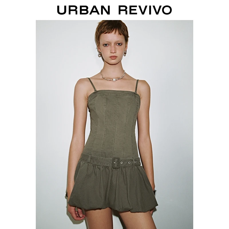 UR2025夏季新款女时尚设计感腰带饰花苞吊带连衣裙UYV750041