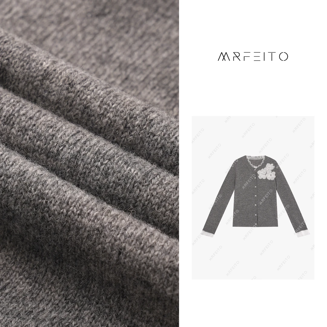 时尚休闲气质花朵圆领蕾丝开衫H51KS01D29261