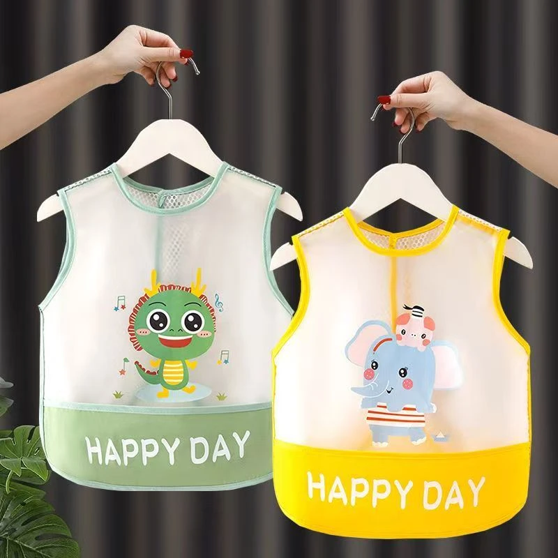 宝宝防水护衣罩衣0-5岁儿童罩衣无袖围兜网眼透气不闷热免洗围兜