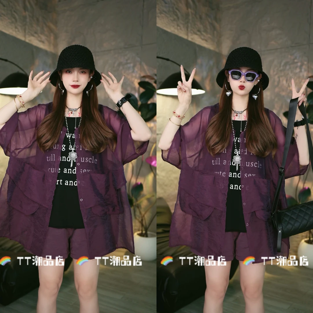 【TT潮品】夏季新款百搭休闲轻薄透气薄款韩版炫彩圆领上衣3909