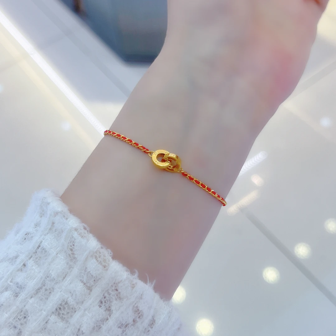 足金999 环环相扣双环红绳手链