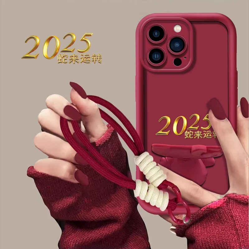 适用于【苹果11promax】2025蛇来运转新年猫咪支架手机壳创意防摔女