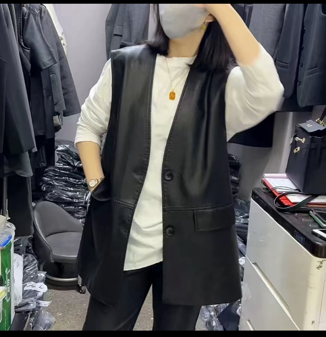 816中长款V领水洗皮U休闲马甲