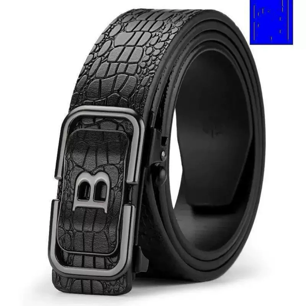 皮带男士高级感鳄鱼纹字母无牙内穿自动扣牛皮腰带男款百搭裤带