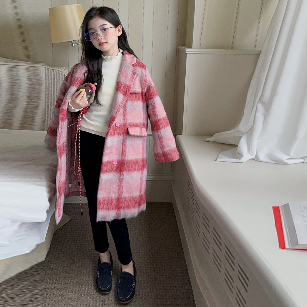 【酷哒仔】女童甜美风夹棉加厚格子大衣2025秋冬装中大童学生大衣潮
