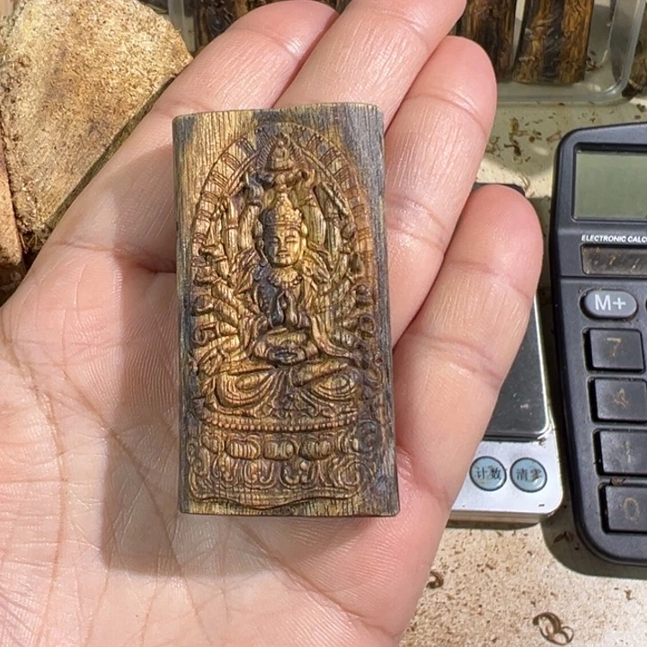 沉香吊坠老白棋沉香雕刻牌9.8克