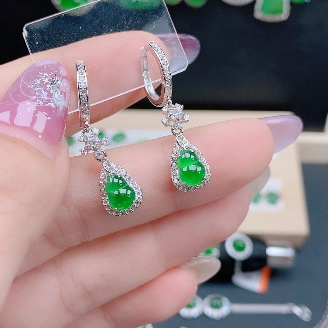 翡翠银S925镶嵌颈饰翡翠耳饰