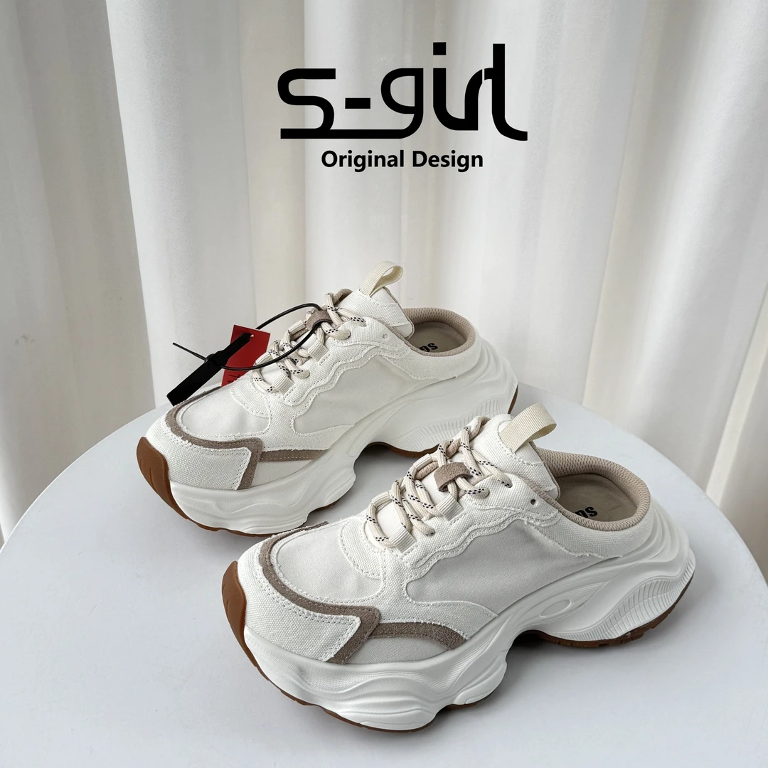 SGIRL TWTW厚底老爹鞋女2025小个子休闲运动鞋外穿透气懒人半拖鞋