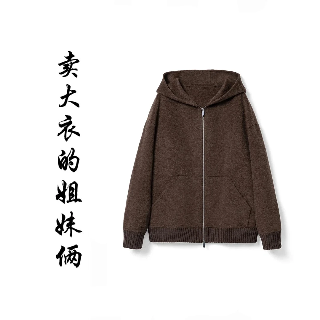 暖冬苏力|MIU系连帽拉链美拉德大衣外套羊驼绒羊毛双面呢24149