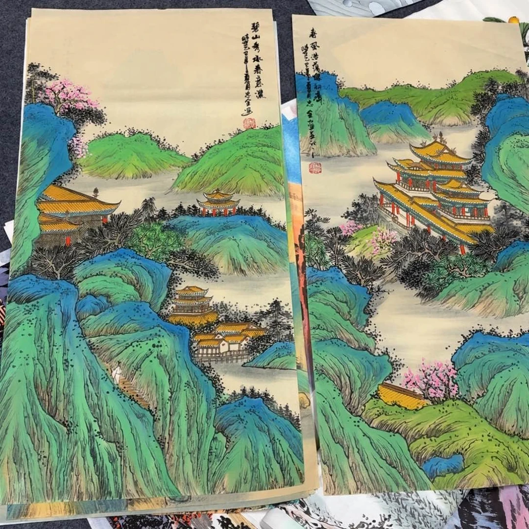 五***行国画100×50两张画画画画