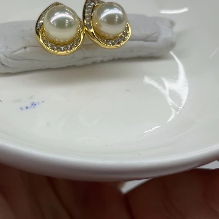 银S925镶嵌耳饰海水珍珠8-9