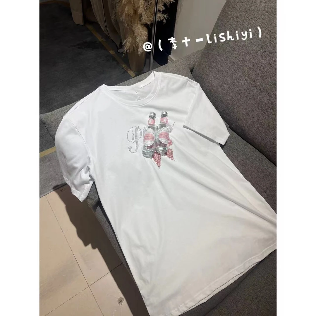 【李十一LISHIYI】蝴蝶结烫钻印花图案宽松T恤上衣★LYA148