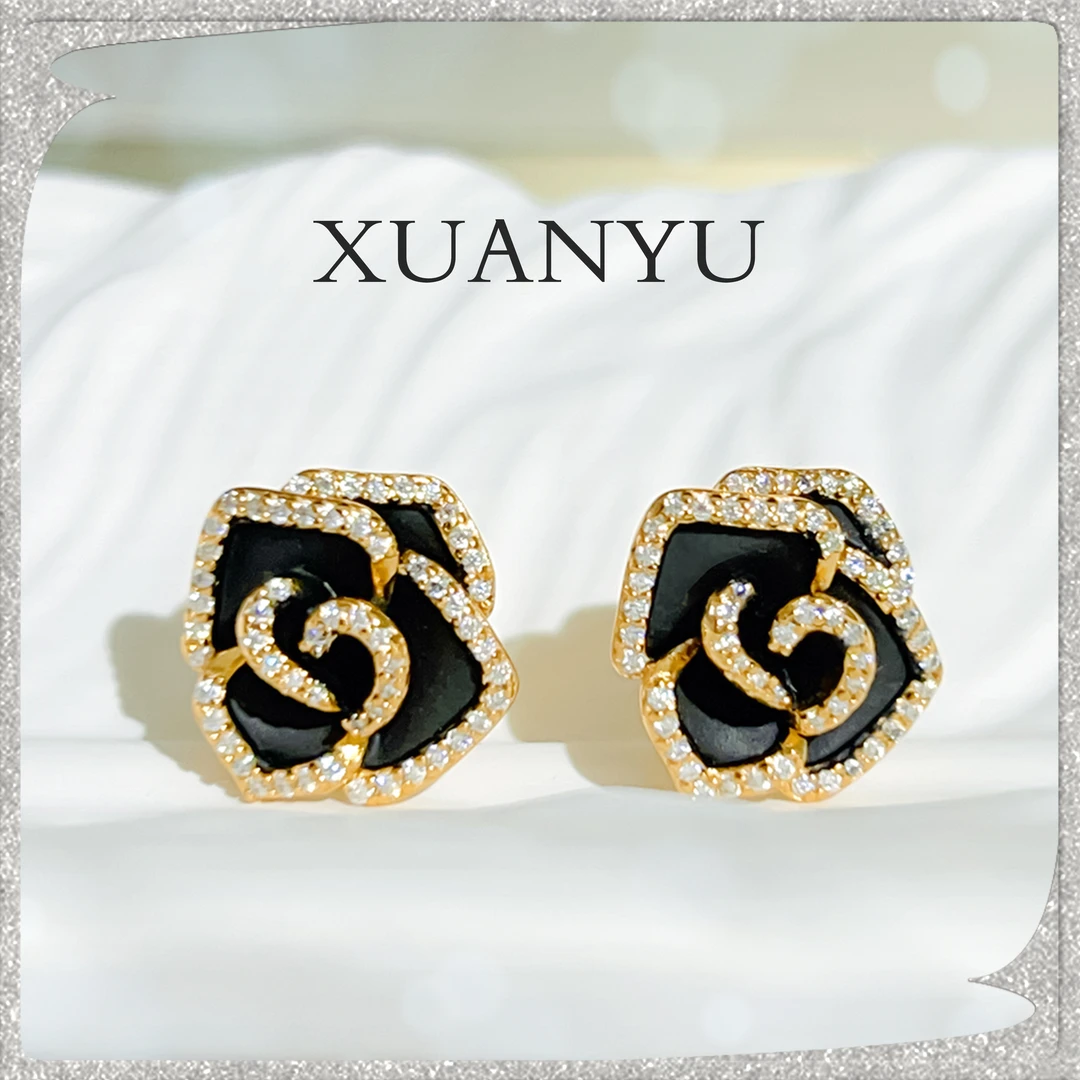 925银莫桑石耳饰 大牌轻奢珐琅山茶花耳钉 气质神器 XY-ES010