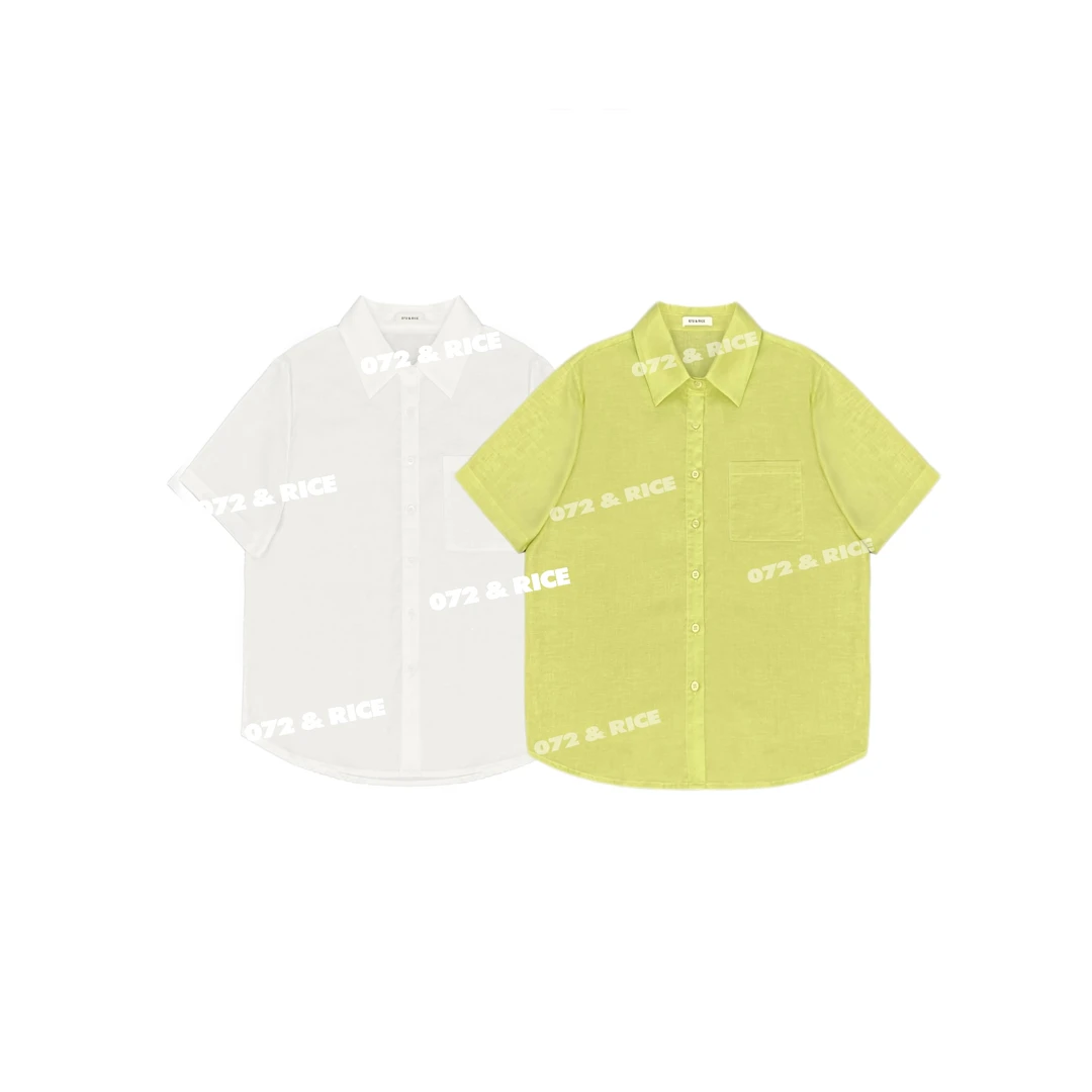 072 & RICE【青苹果】亚麻+棉 夏季休闲翻领短袖衬衫 24NB109Z*