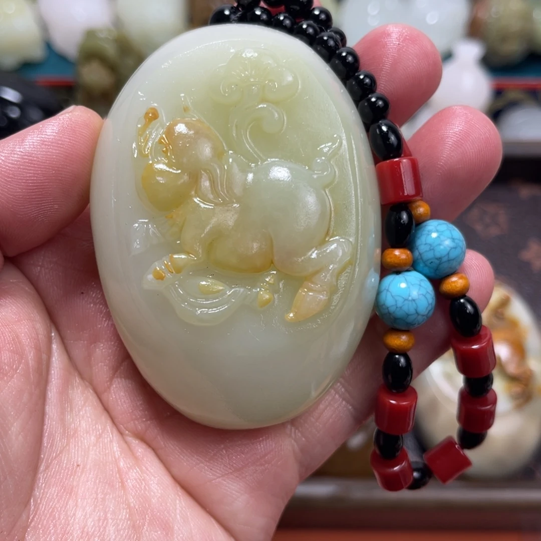 相***暖石材石材方解石手把件不退换