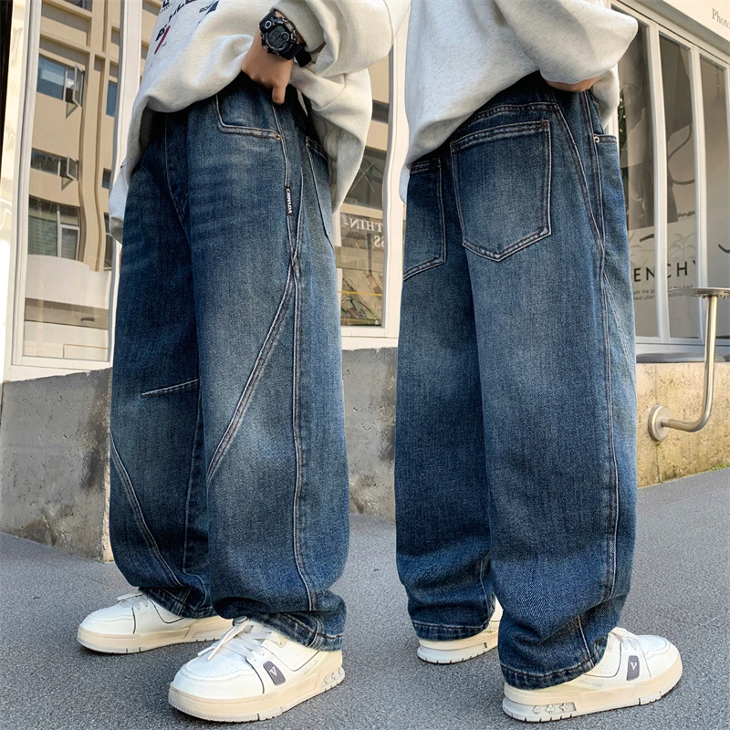 男童韩版牛仔裤子春秋儿童长裤6-12岁男孩直筒裤宽松百搭中大童潮