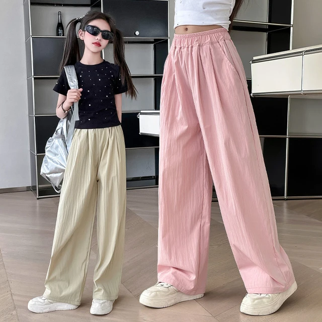 女童冰丝防蚊裤2025夏装洋气儿童中大童透气山本裤夏季薄款阔腿裤