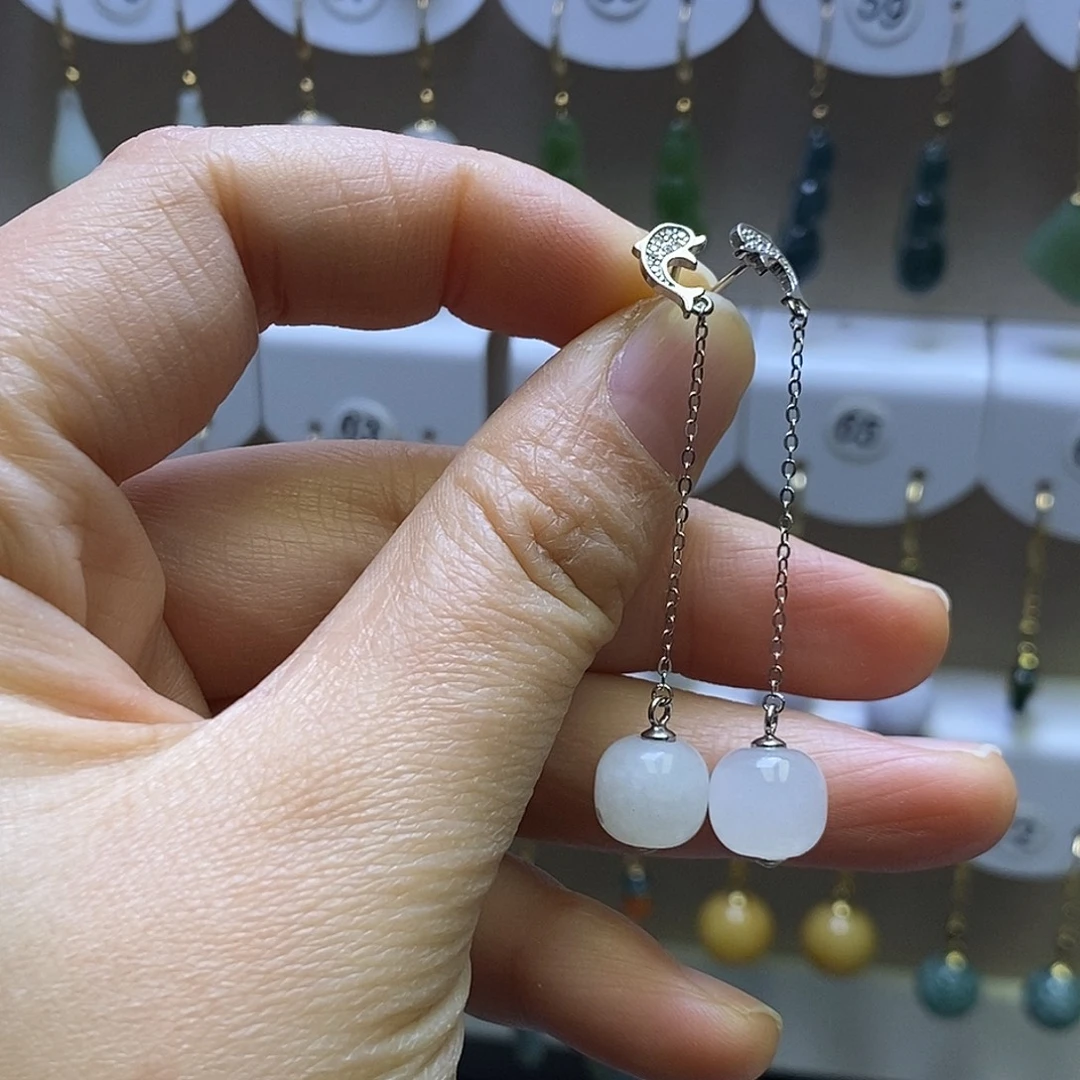 和田玉银S925镶嵌耳饰