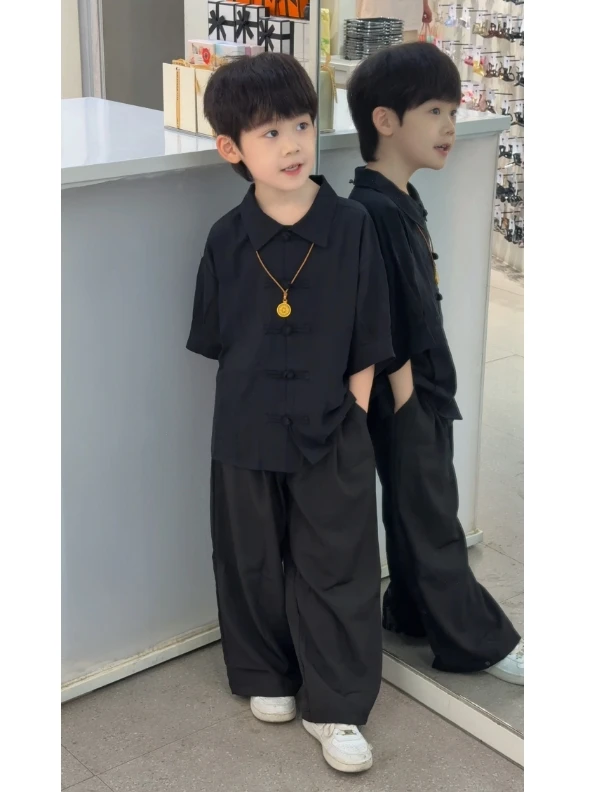 夏季新款男童休闲短袖裤子儿童薄款国风帅气舒适宽潮酷温年童装潮