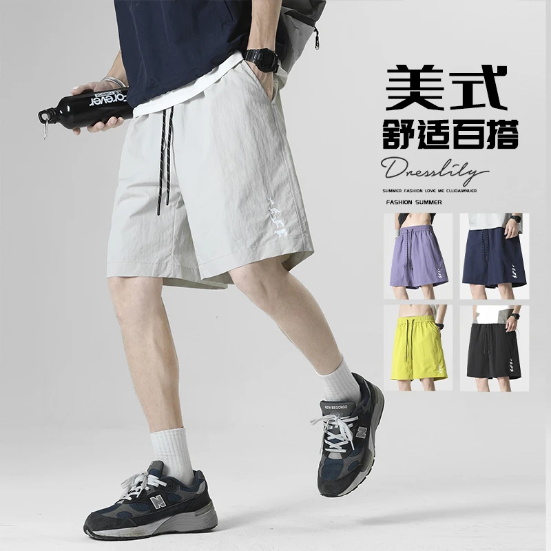 美式刺绣设计感速干短裤男女款夏季轻薄透气休闲裤户外运动五分裤