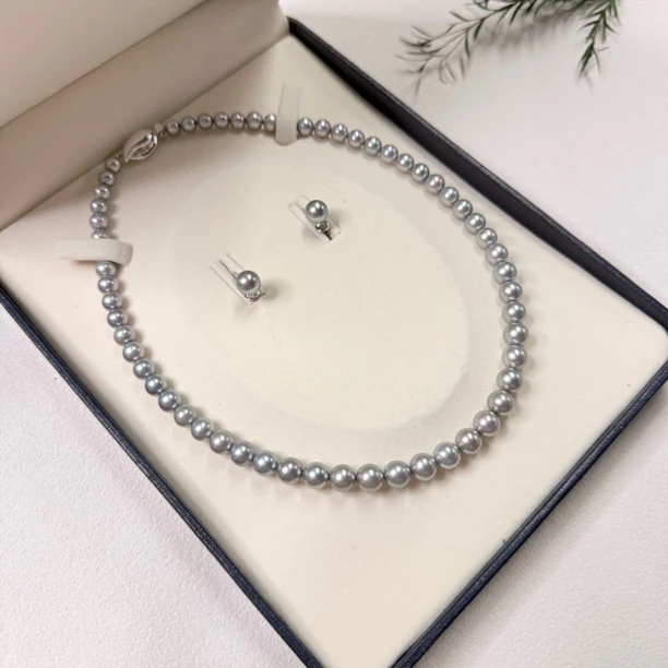 【六六中古】孤品天然海水珍珠项链耳夹套装ty1633链长43珠子6-8