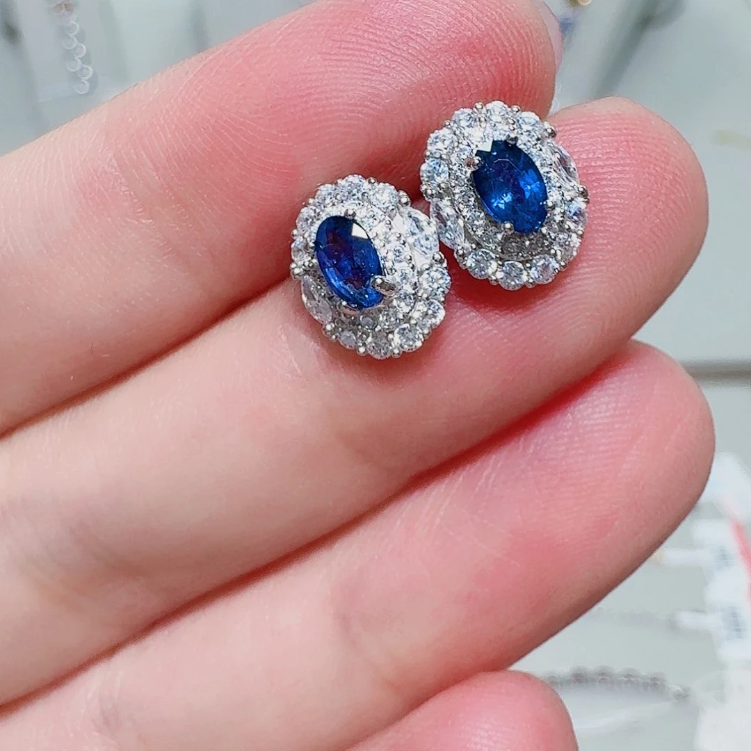 蓝宝石耳饰银S925镶嵌