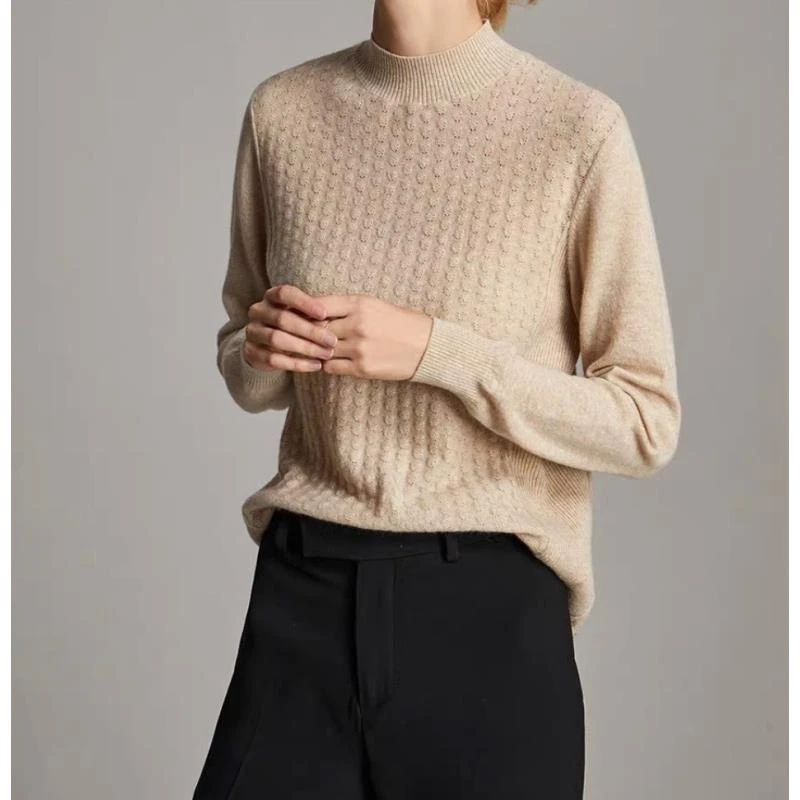 100%羊绒衫女半高领秋冬提花针织衫保暖套头打底衫YMHS428748