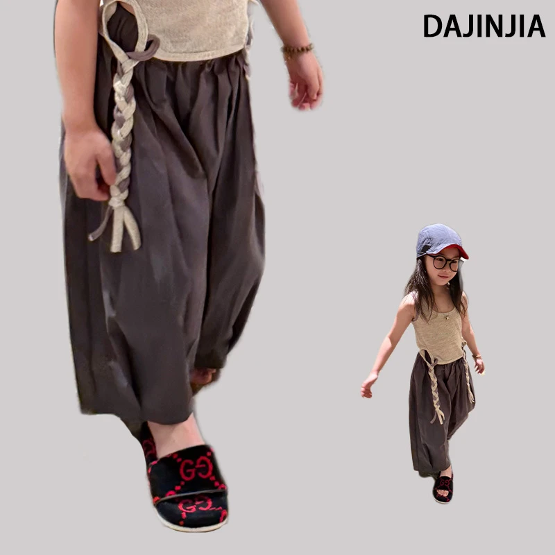 大金定制夏季新款阔腿宽松棉感松紧腰直筒防蚊裤深灰哈伦裤凉裤