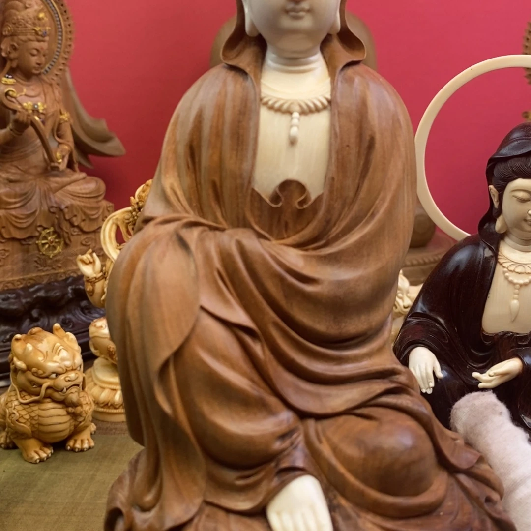 荒***翁把件檀香木迈索尔老山檀香嵌猛犸明式观音