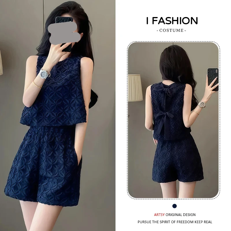 韩版时尚套装女2026年夏季新款气质高级感无袖上衣高腰短裤两件套