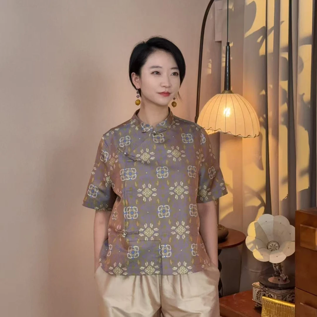 多元国风 非遗蜀锦重磅桑蚕丝双面穿定制上衣C20312