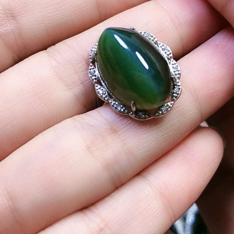 和田玉戒指银S925镶嵌