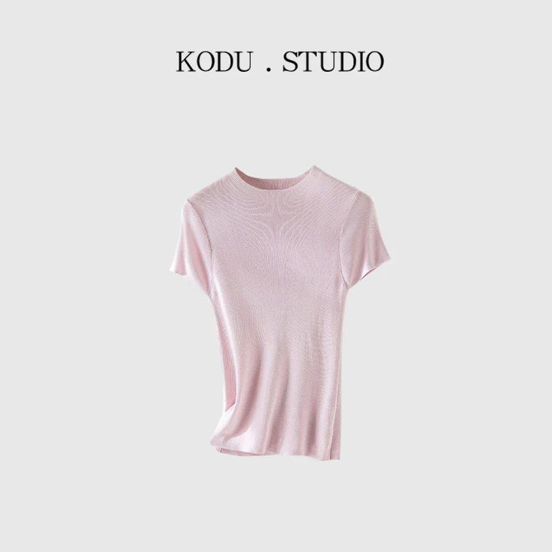 【刻度KODU】FS-5016春季新款时尚百搭气质弹力圆领纯色短袖针织衫