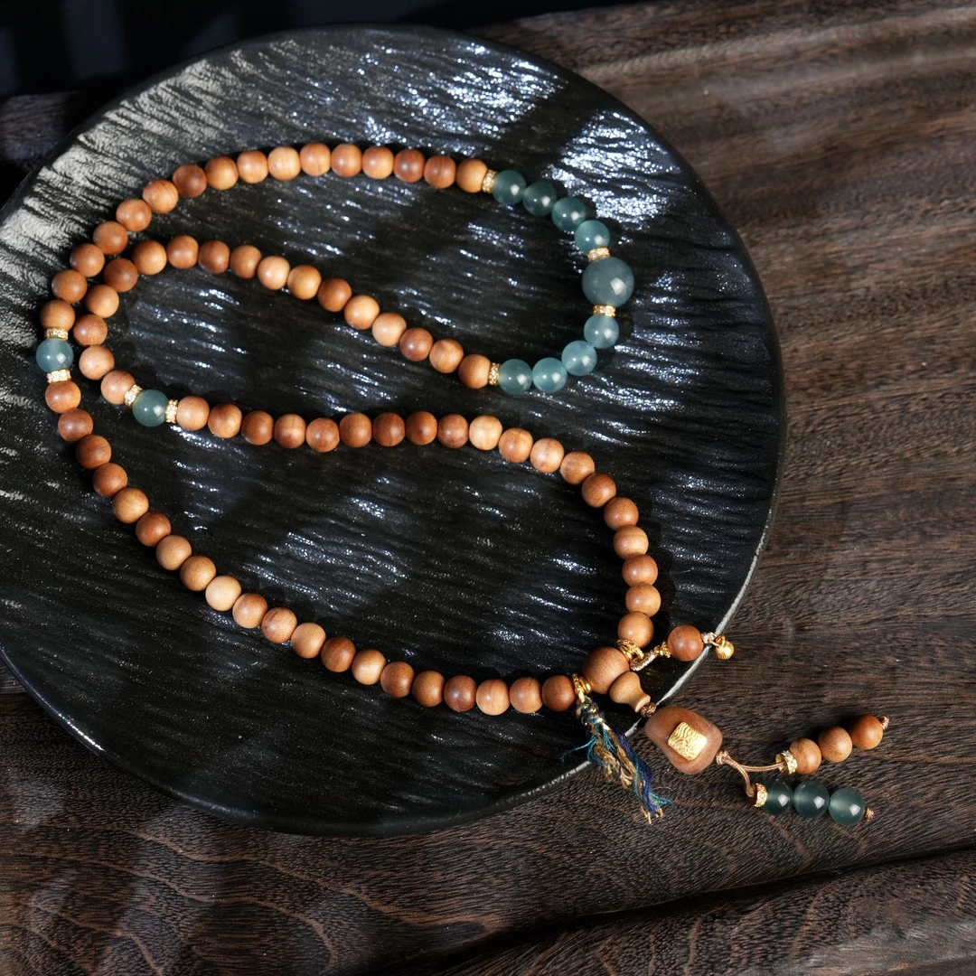 【壹芳珠宝】天然老山檀黑肉横纹蓝水翡翠多圈6mm