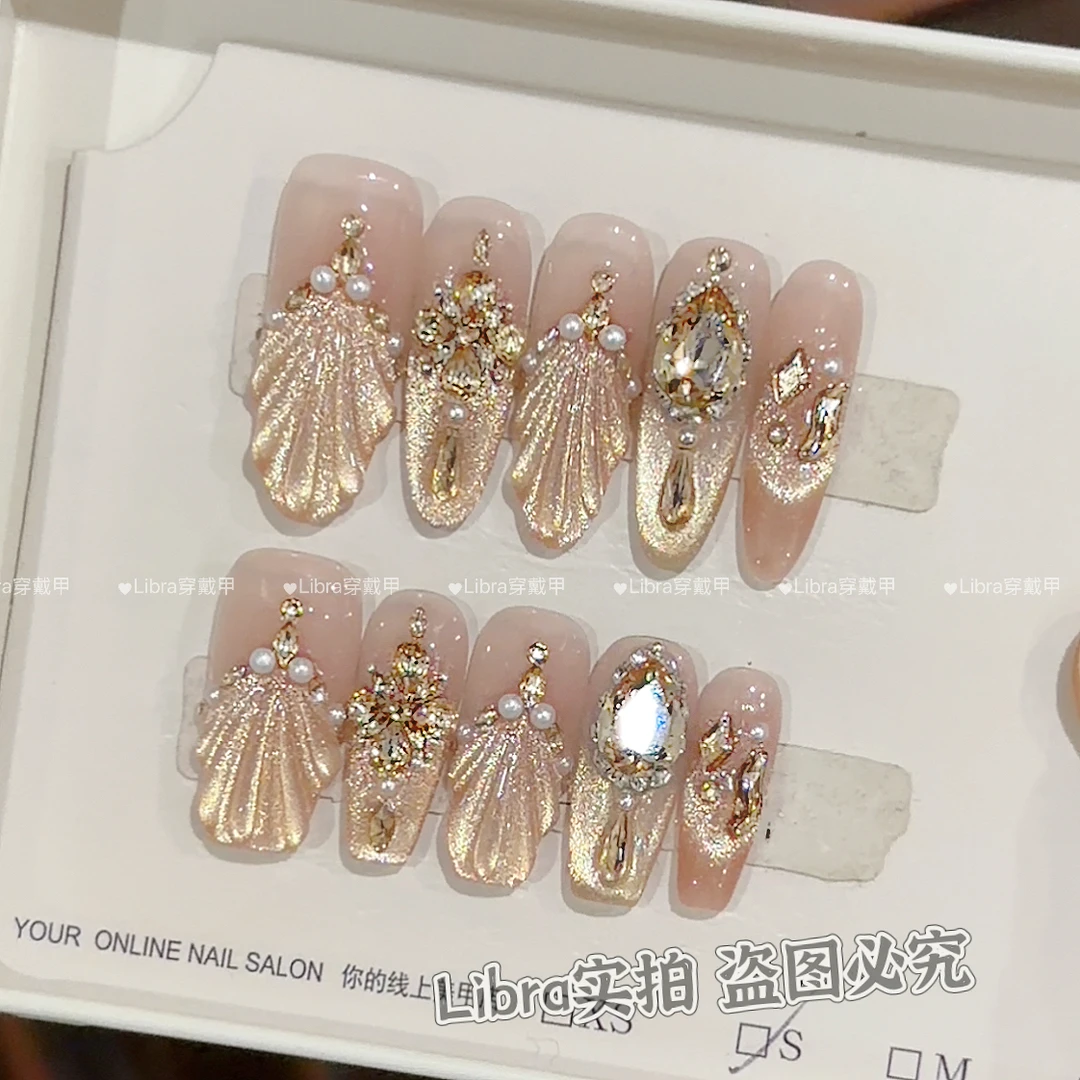 【金箔神谕】纯手工穿戴甲猫眼美甲贴片可拆卸指甲贴片10片装