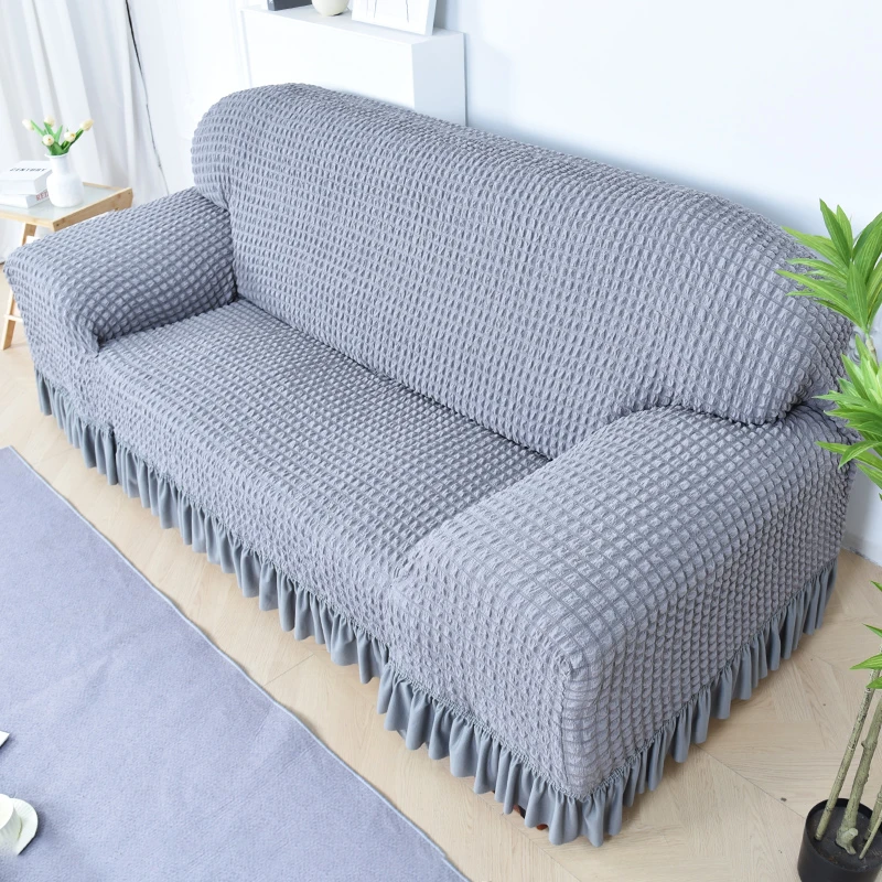 简约奶油欧式风全包沙发套加厚泡泡纱裙摆设计防猫抓四季通用
