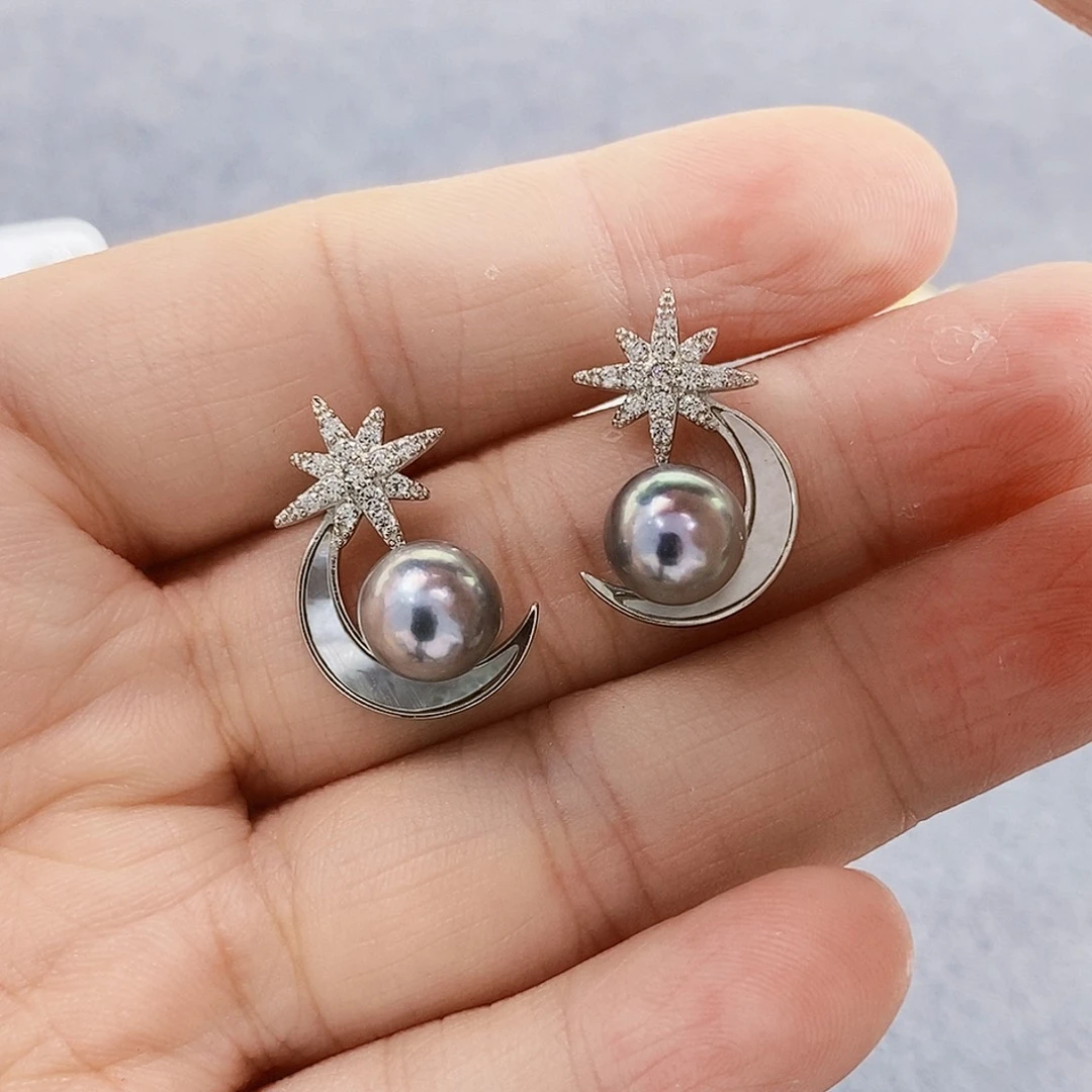 银S925镶嵌海水珍珠特价微巴耳饰九***野