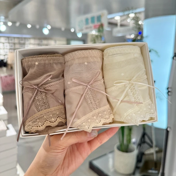 （3条盒装）维秘性感纯欲夏季女士薄款蕾丝三角裤亲肤透气中低腰