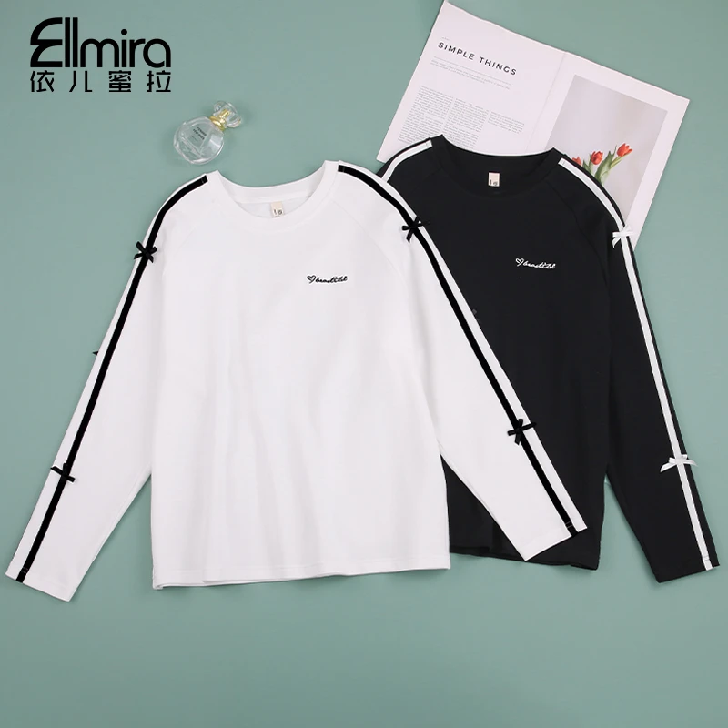 【悦姿】9426女童t恤长袖蝴蝶结秋季儿童上衣打底衫圆领女大童洋气