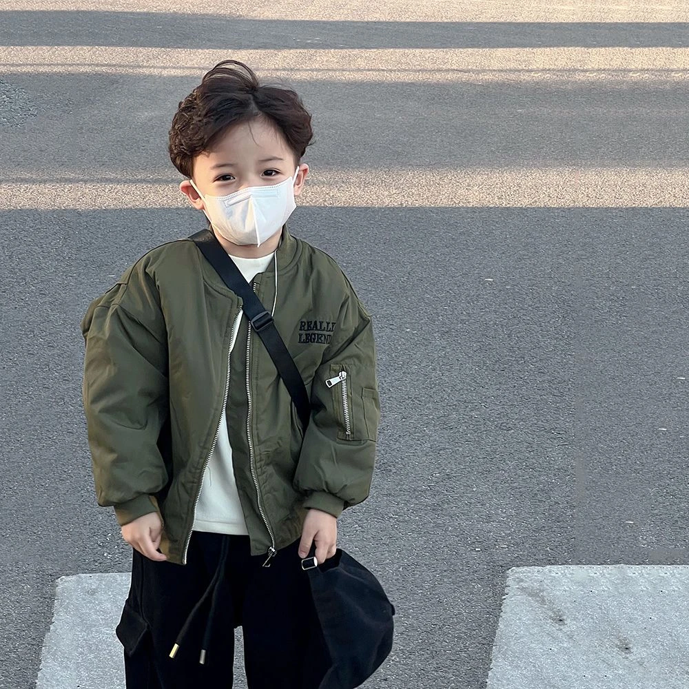 男童棒球服夹棉外套2025新款冬季儿童棉衣韩版时尚飞行服宝宝棉袄