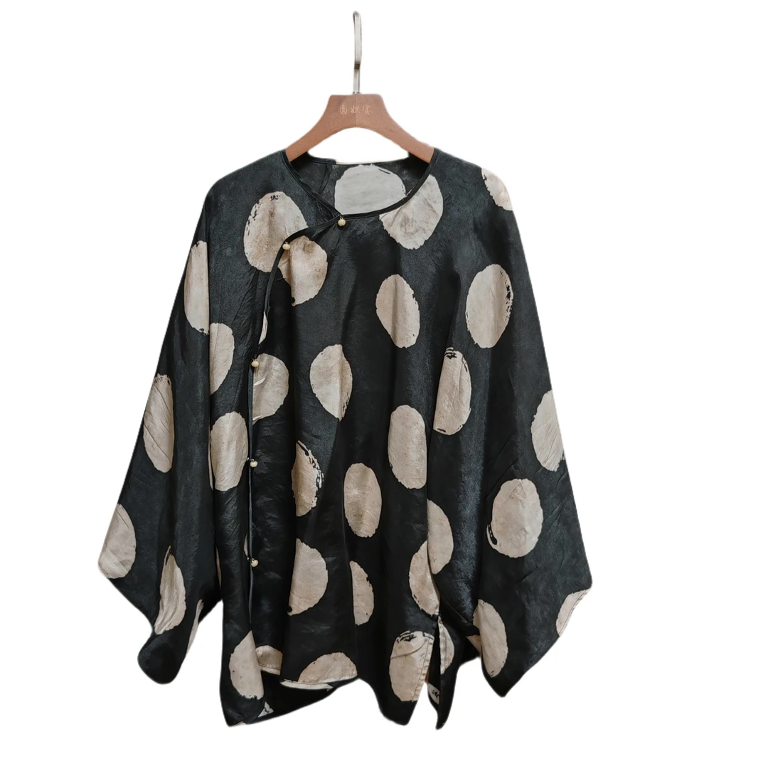 圆圆大码《波点甜心》新中式上衣清凉款（弱燕捎花浅，回波点絮斜）