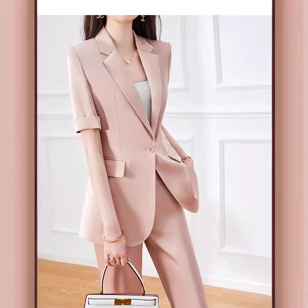 夏季薄款西装套装女新款爆款气质职业高级感炸街大牌休闲西服套裤