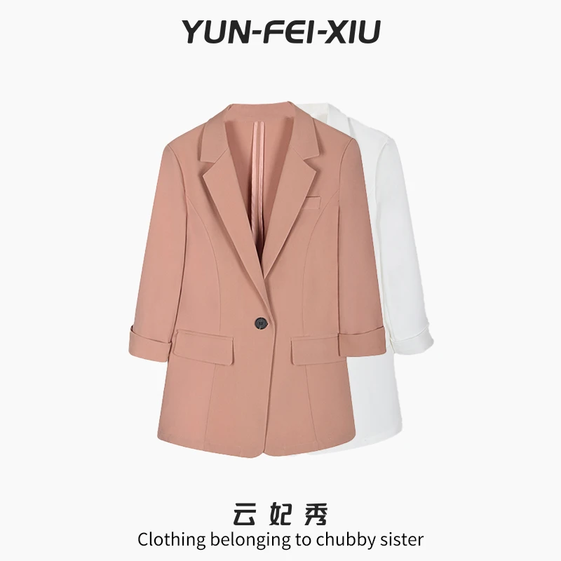 云妃秀大码女装外套时尚宽松显瘦遮肉胖妹妹简约双袋西服秋6660-1