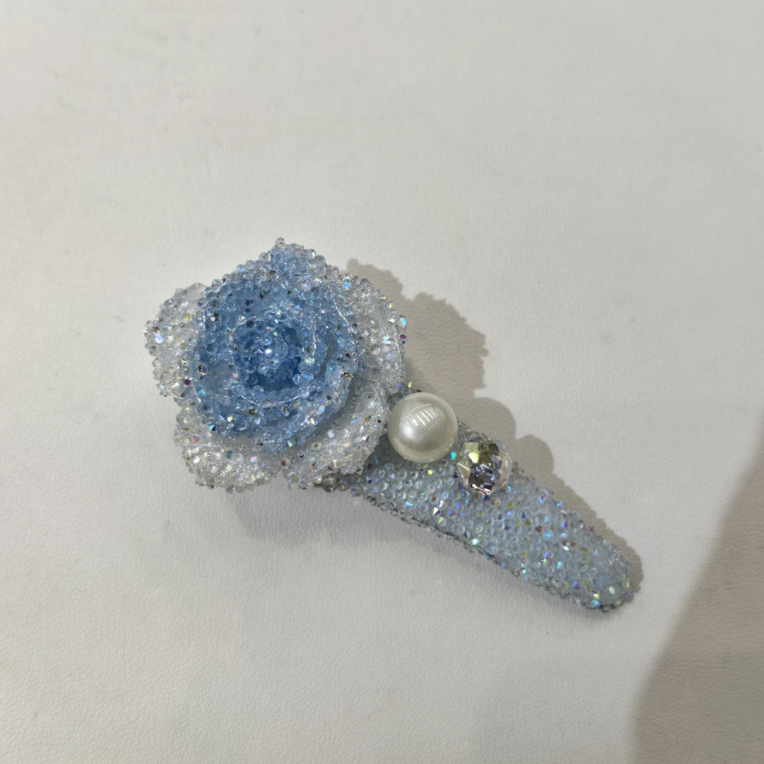 D192蓝色砂糖玫瑰花闪闪掰掰夹