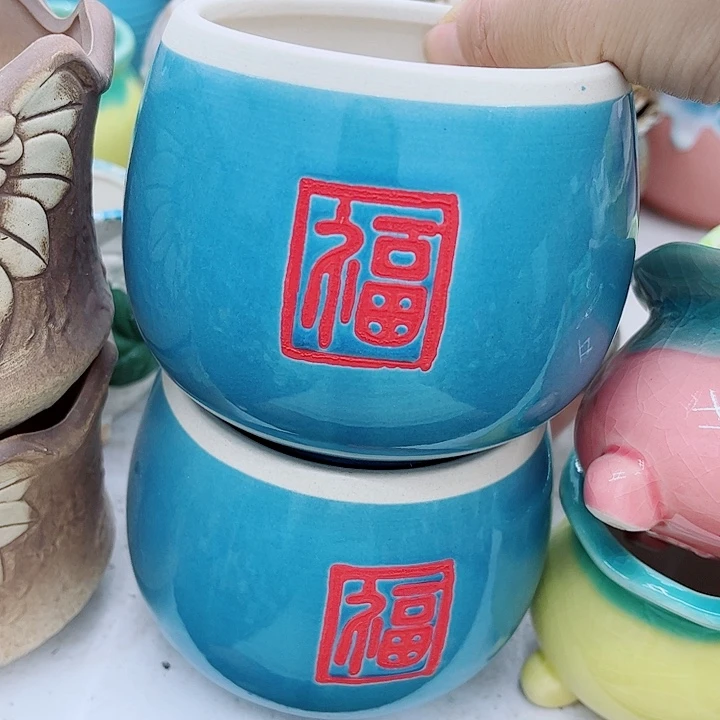 多肉绿植陶瓷花盆9.9包邮，有孔