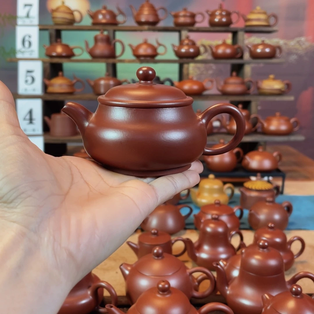 茶壶紫砂啊*潮州手工手拉朱泥明炉壶
