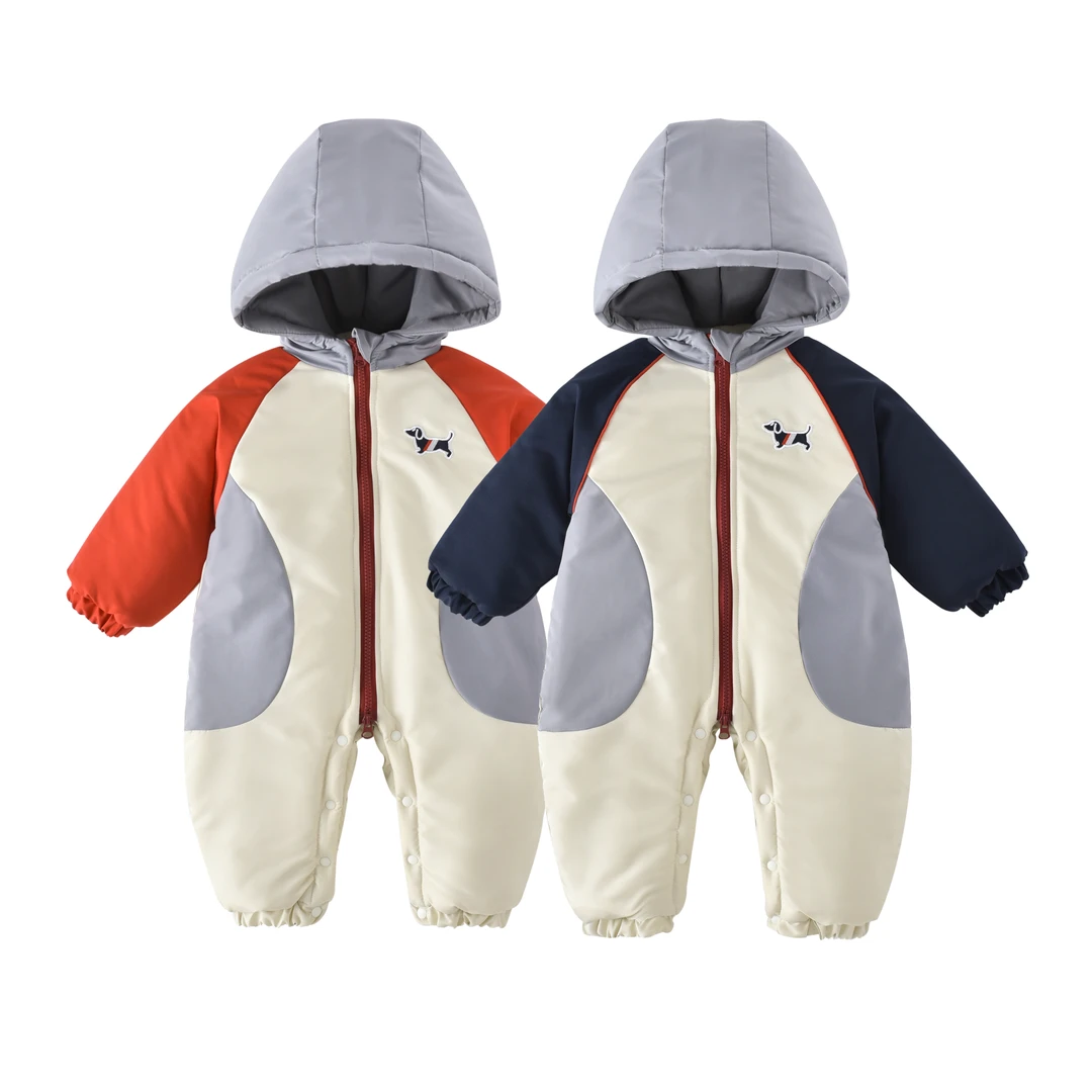 一只狗冲锋棉服加绒加厚冬款婴幼儿连体衣外出服爬服