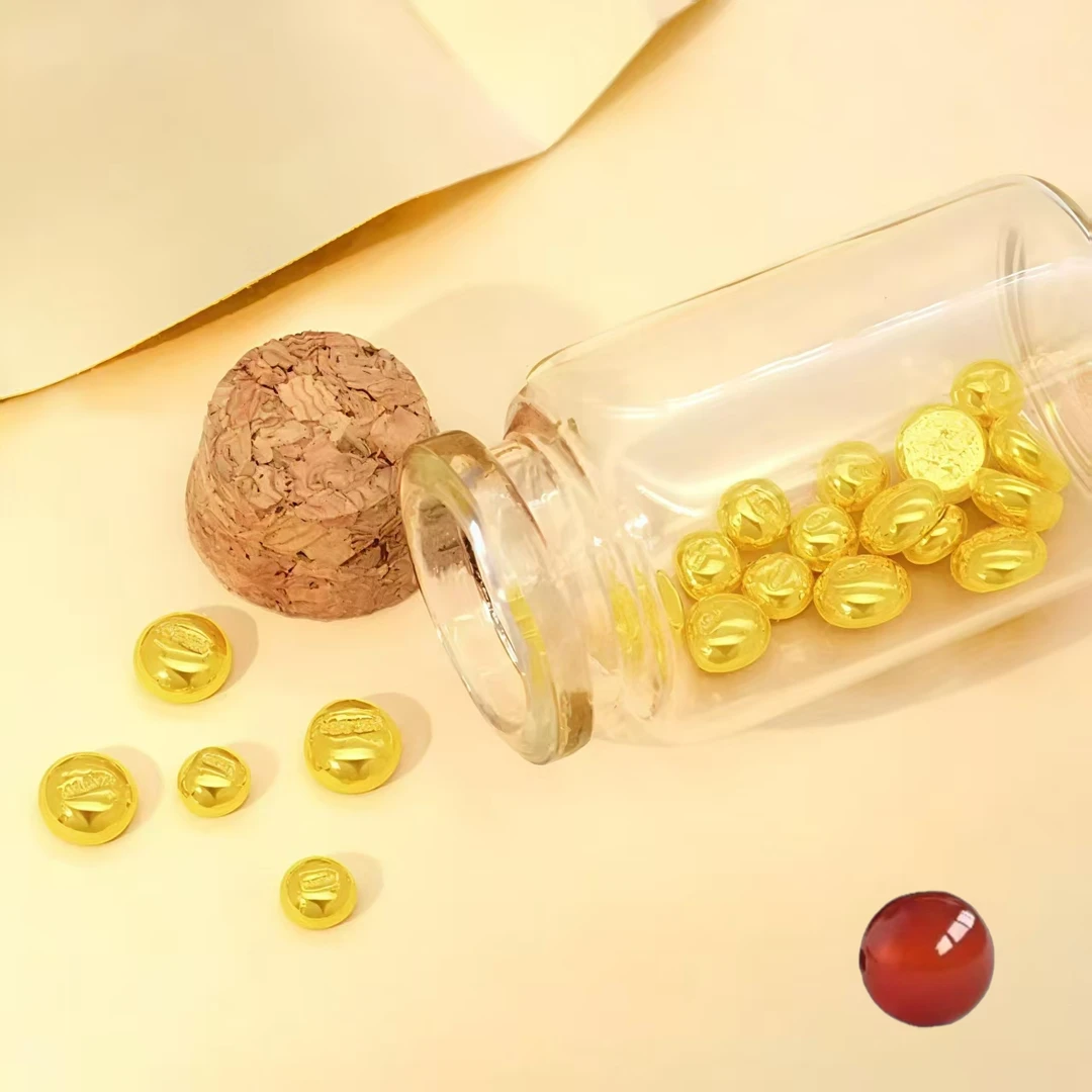 足金黄金小豆豆一个时尚大气设计款配欧泊石圆珠镶嵌