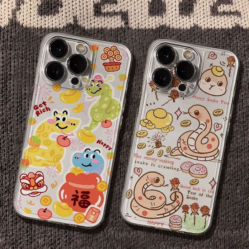 搞怪小蛇情侣太空手机壳适用于苹果16透明iPhone14保护壳1512pro